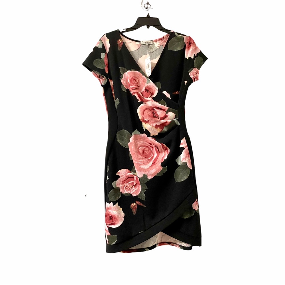 Black with pink floral mini dress